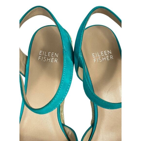 Eileen Fisher Form Suede Espadrille Wedge Sandals Teal Size 6.5 Beach Boho Chic - Picture 8 of 11
